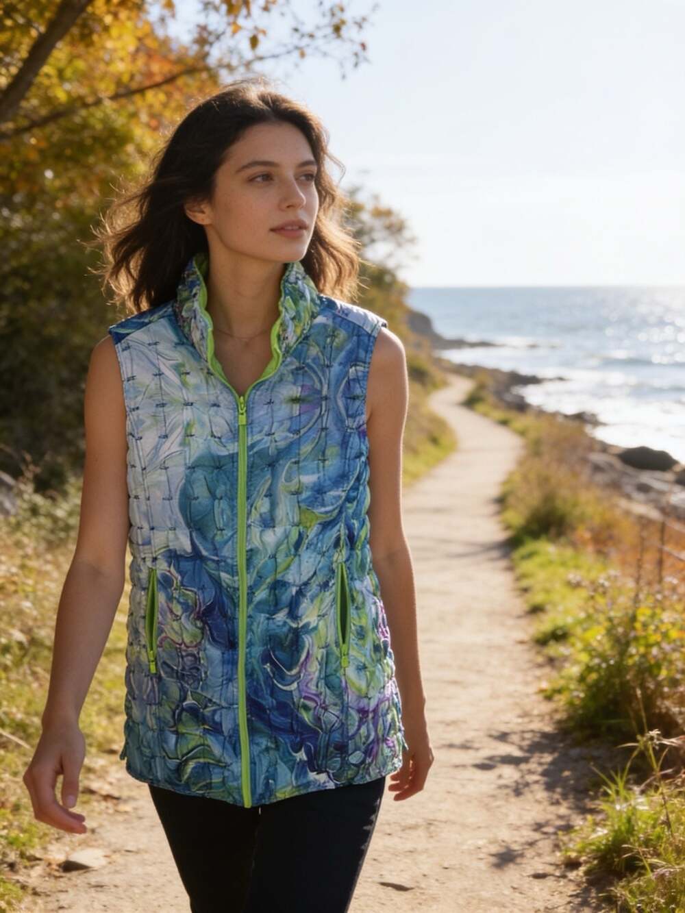 UBU Reversible Quilted Zip Vest Style 23201APS in Abstract Blue/Lime XL